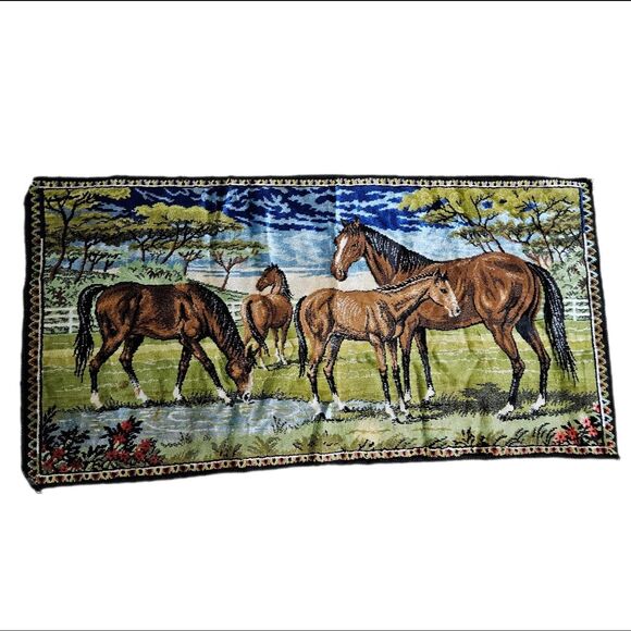 vintage boho cottagecore horses tapestry - Picture 1 of 4